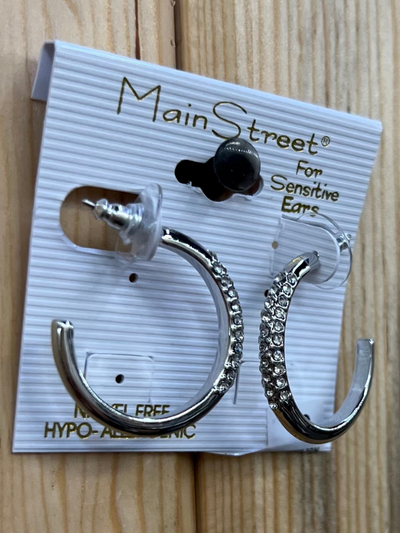 Main Street Earrings #69 Silver Hoop with Half Stones