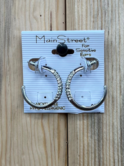 Main Street Earrings #69 Silver Hoop with Half Stones