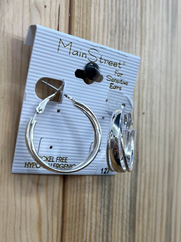 Main Street Earrings #127 Thick Middle Silver Hoop