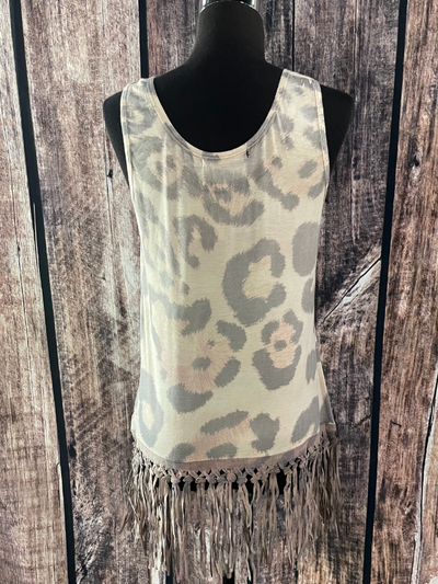 Cheetah Fringe Bottomed Top by Origami